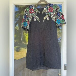Black Embellished vintage Short Sleeve Dress by Stenay